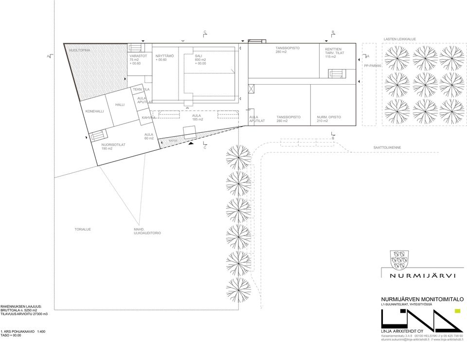 TILA HALLI AULA APUTILAT KONEHALLI KAHVILA AULA 185 m2 0,0 m 2 AULA APUTILAT TANSSIOPISTO 280 m2 NURM.