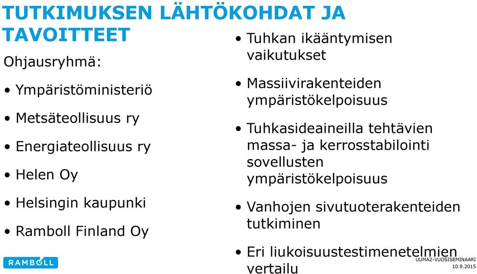 Massiivirakenteiden ympäristökelpoisuus Tuhkasideaineilla tehtävien massa- ja kerrosstabilointi