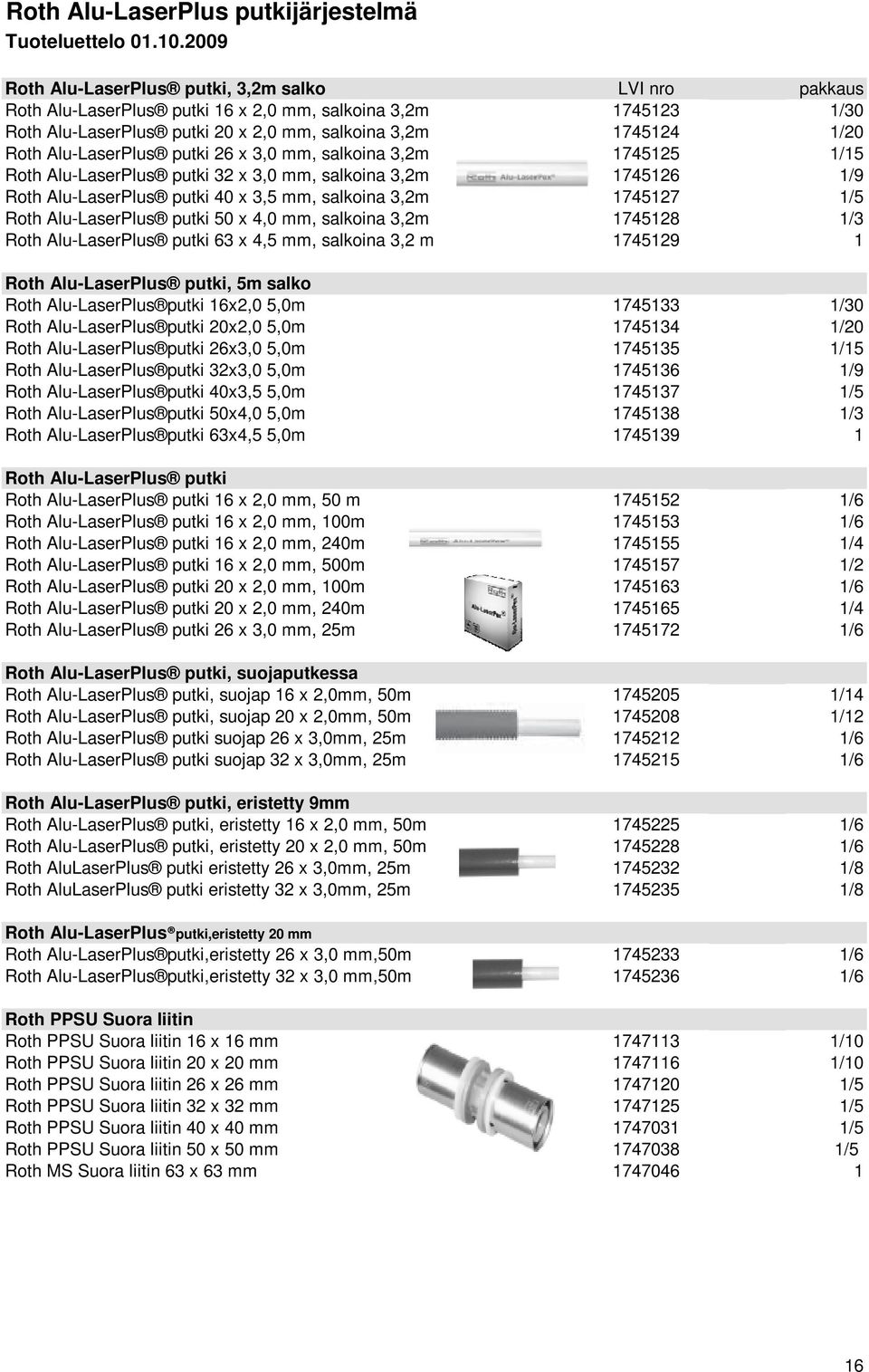 Alu-LaserPlus putki 26 x 3,0 mm, salkoina 3,2m 1745125 1/15 Roth Alu-LaserPlus putki 32 x 3,0 mm, salkoina 3,2m 1745126 1/9 Roth Alu-LaserPlus putki 40 x 3,5 mm, salkoina 3,2m 1745127 1/5 Roth