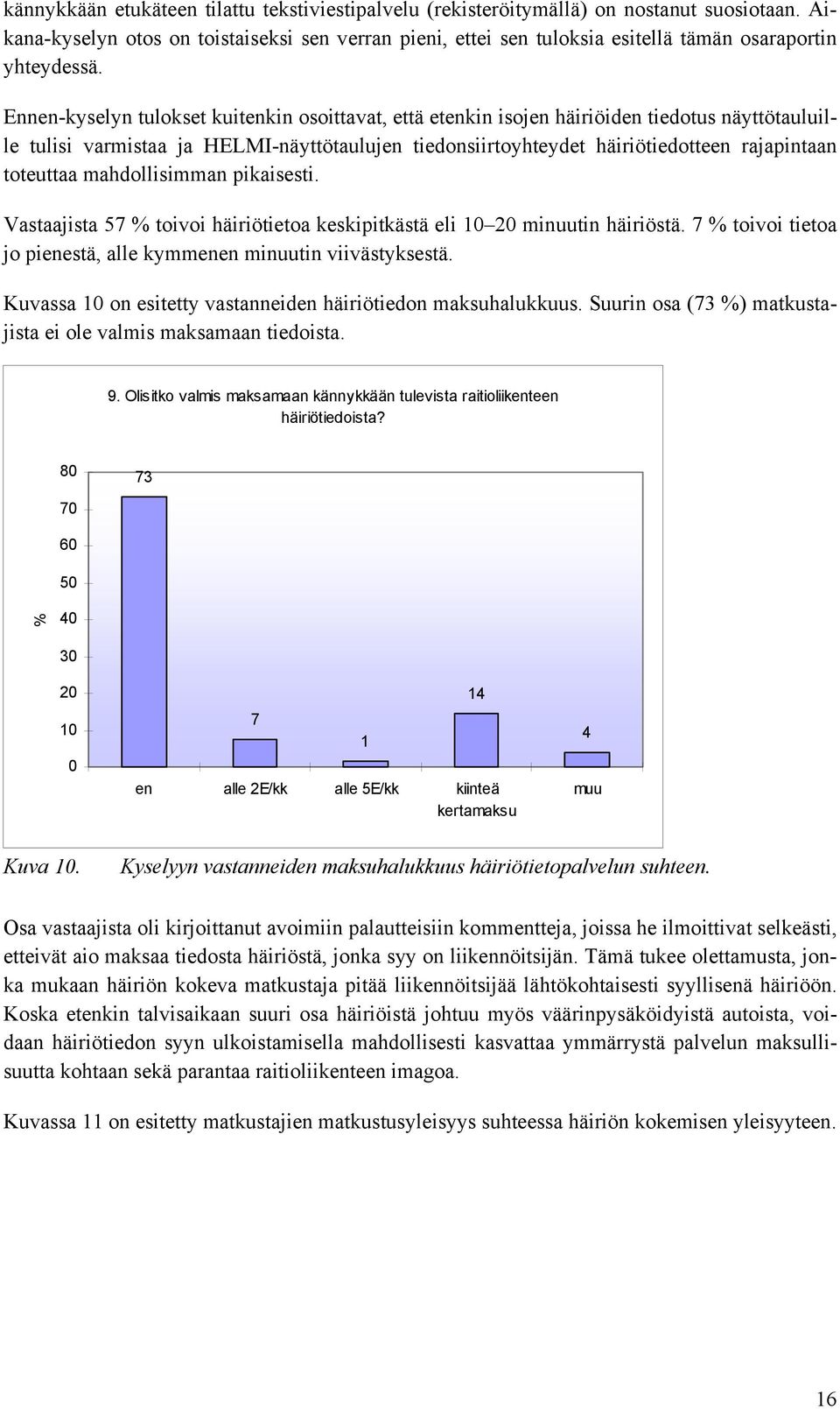 Ennen-kyselyn tulokset kuitenkin osoittavat, että etenkin isojen häiriöiden tiedotus näyttötauluille tulisi varmistaa ja HELMI-näyttötaulujen tiedonsiirtoyhteydet häiriötiedotteen rajapintaan