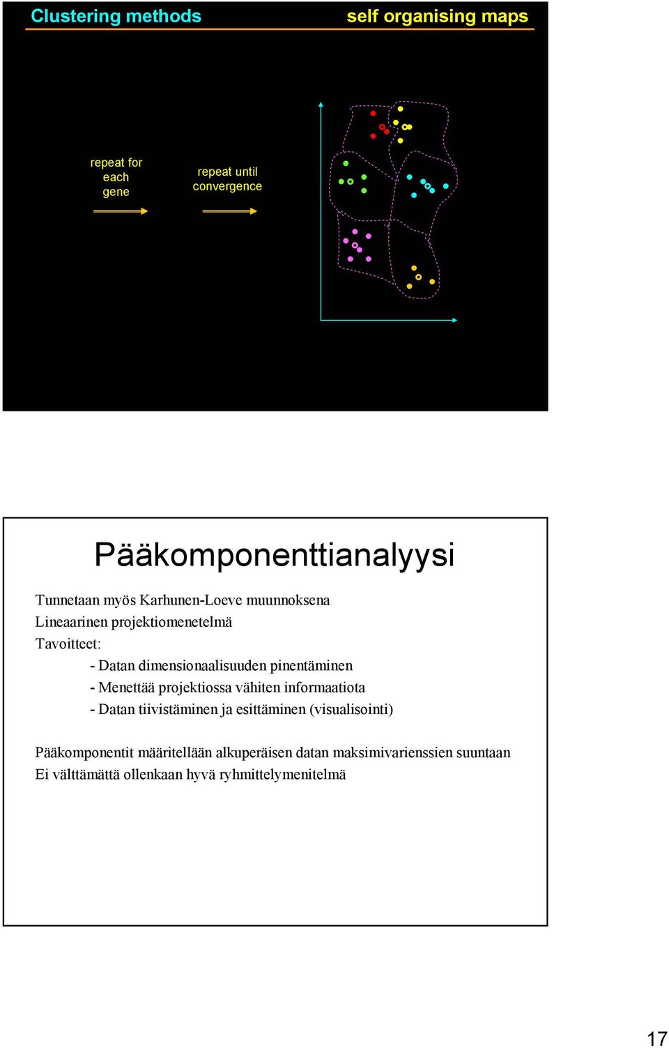 pinentäminen - Menettää projektiossa vähiten informaatiota - Datan tiivistäminen ja esittäminen (visualisointi)