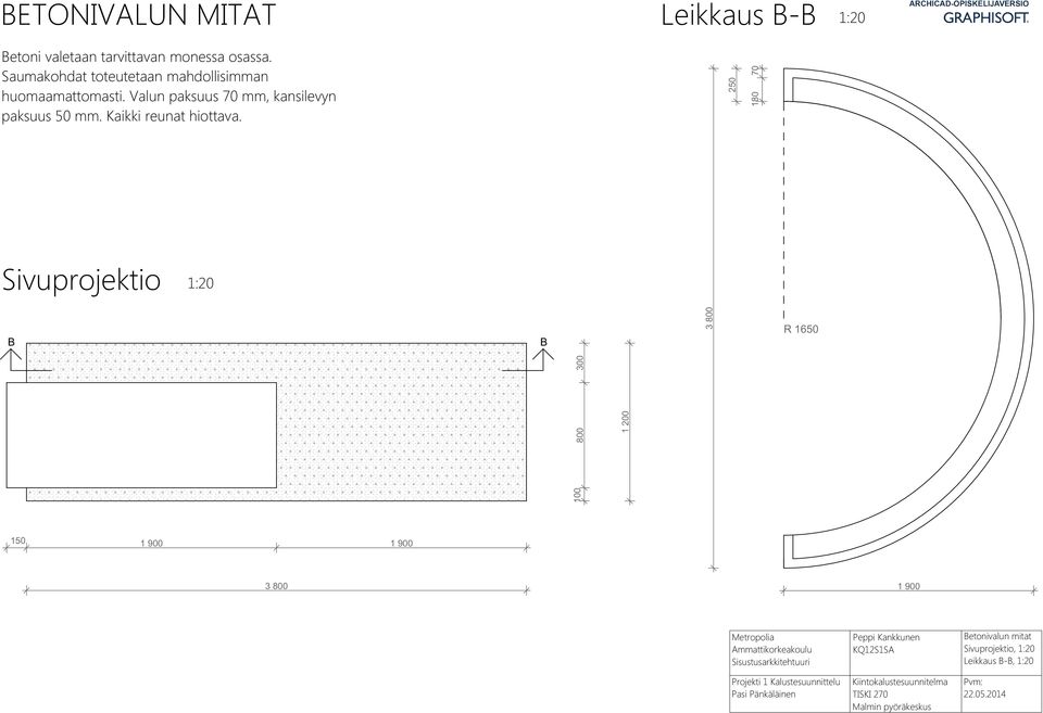Valun paksuus 70 mm, kansilevyn paksuus 50 mm. Kaikki reunat hiottava.