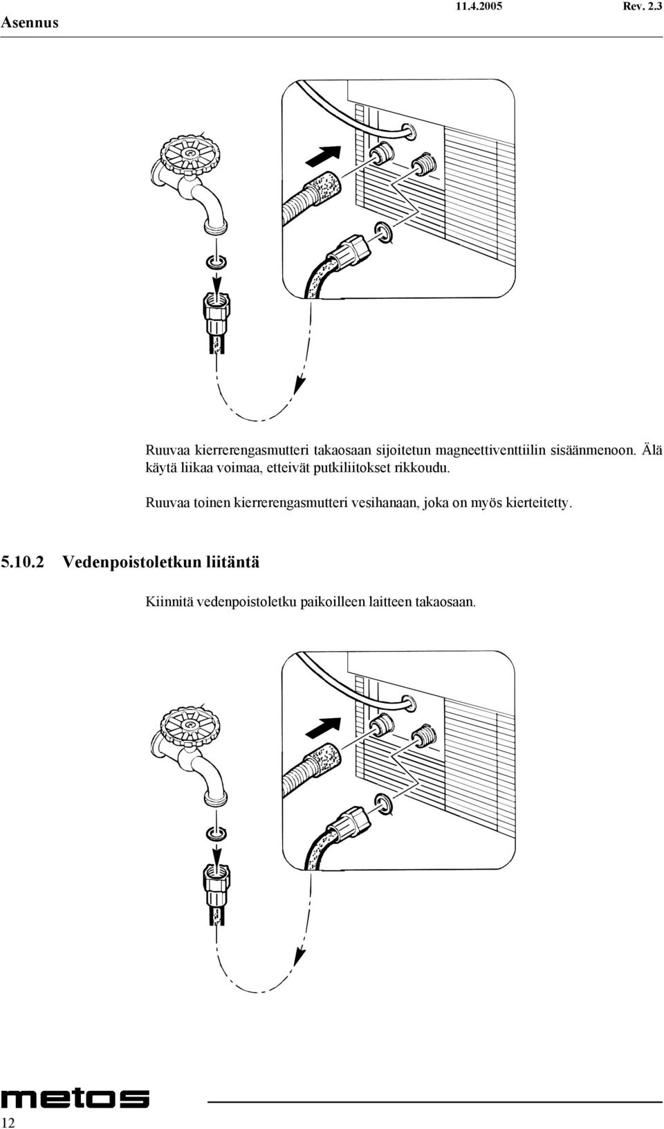 Ruuvaa toinen kierrerengasmutteri vesihanaan, joka on myös kierteitetty. 5.10.