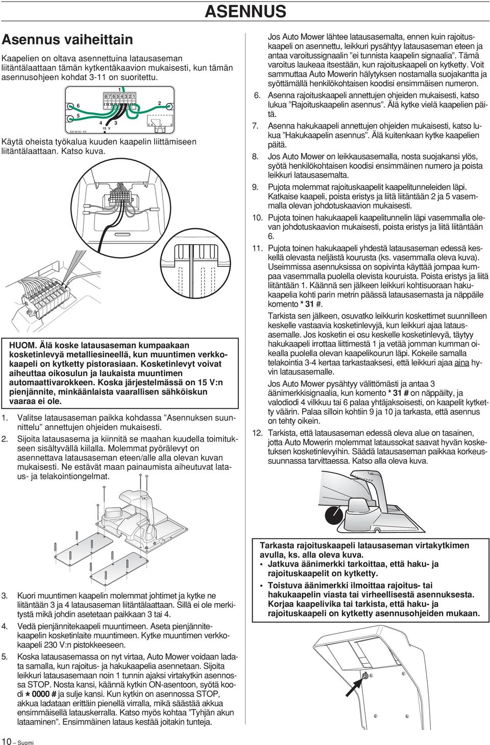 Älä koske latausaseman kumpaakaan kosketinlevyä metalliesineellä, kun muuntimen verkkokaapeli on kytketty pistorasiaan.