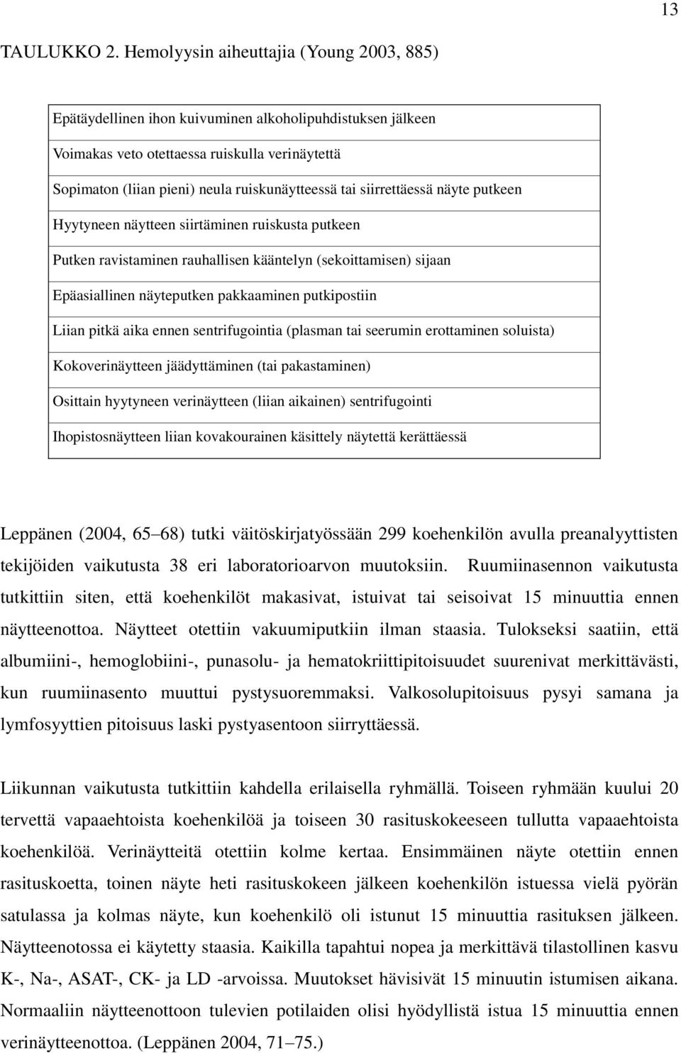 siirrettäessä näyte putkeen Hyytyneen näytteen siirtäminen ruiskusta putkeen Putken ravistaminen rauhallisen kääntelyn (sekoittamisen) sijaan Epäasiallinen näyteputken pakkaaminen putkipostiin Liian