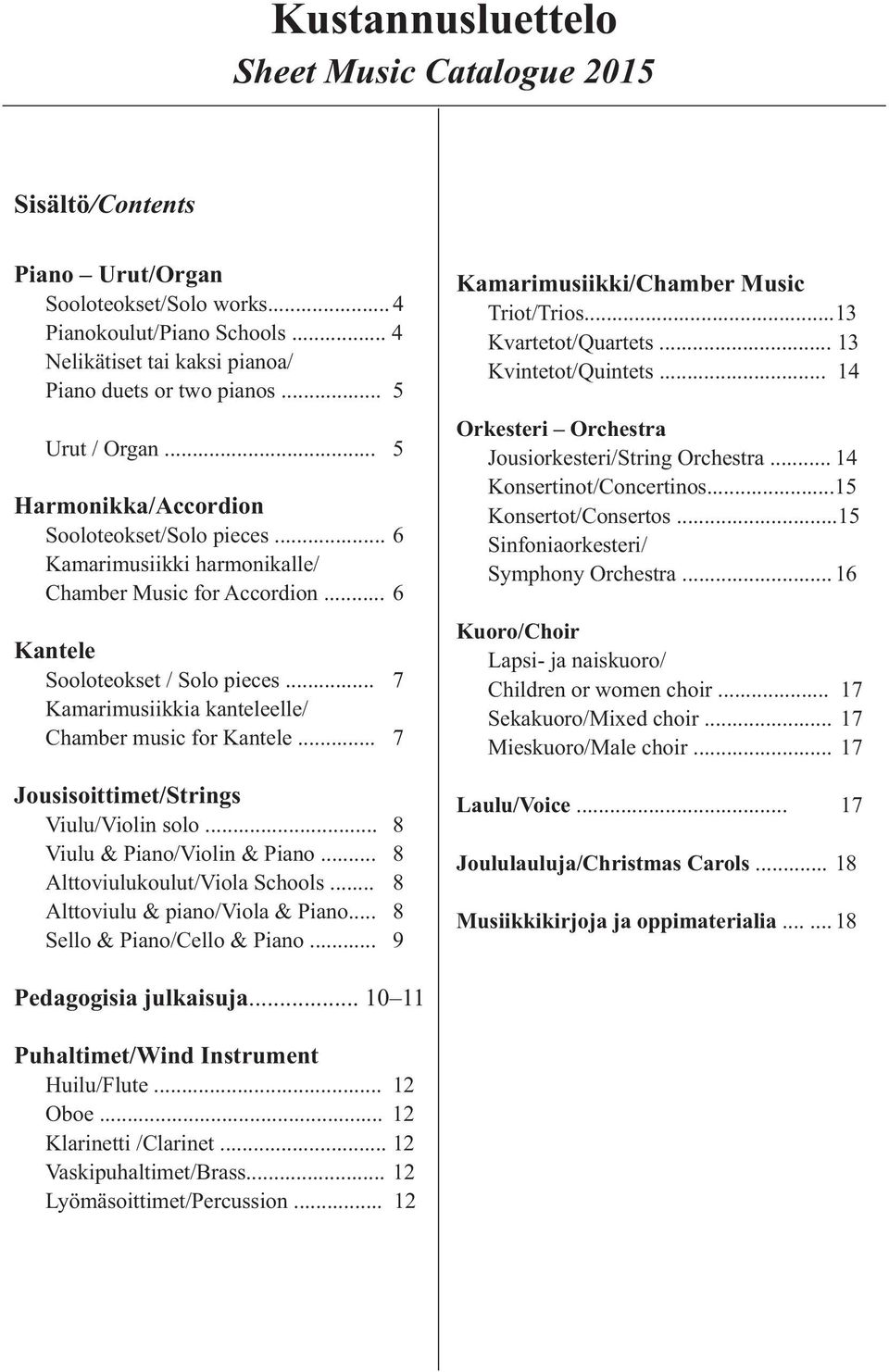 .. 7 Kamarimusiikkia kanteleelle/ Chamber music for Kantele... 7 Jousisoittimet/Strings Viulu/Violin solo... 8 Viulu & Piano/Violin & Piano... 8 Alttoviulukoulut/Viola Schools.