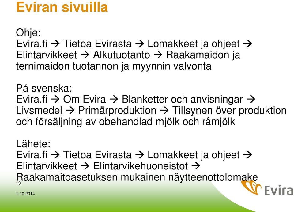 myynnin valvonta På svenska: Evira.