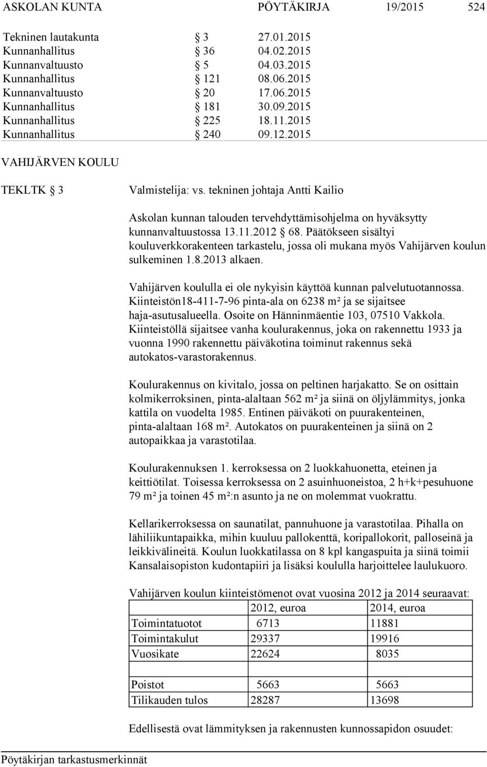 tekninen johtaja Antti Kailio Askolan kunnan talouden tervehdyttämisohjelma on hyväksytty kunnanvaltuustossa 13.11.2012 68.