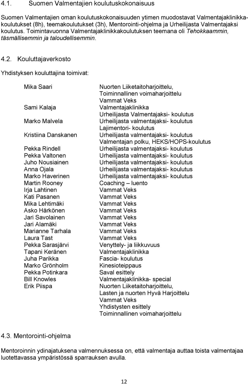 Kouluttajaverkosto Yhdistyksen kouluttajina toimivat: Mika Saari Sami Kalaja Marko Malvela Kristiina Danskanen Pekka Rindell Pekka Valtonen Juho Nousiainen Anna Ojala Marko Haverinen Martin Rooney