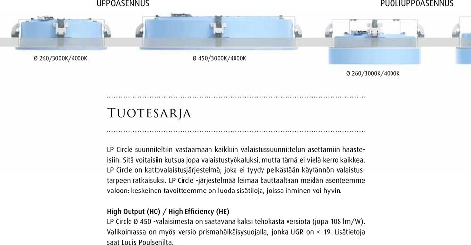 LP Circle on kattovalaistusjärjestelmä, joka ei tyydy pelkästään käytännön valaistustarpeen ratkaisuksi.