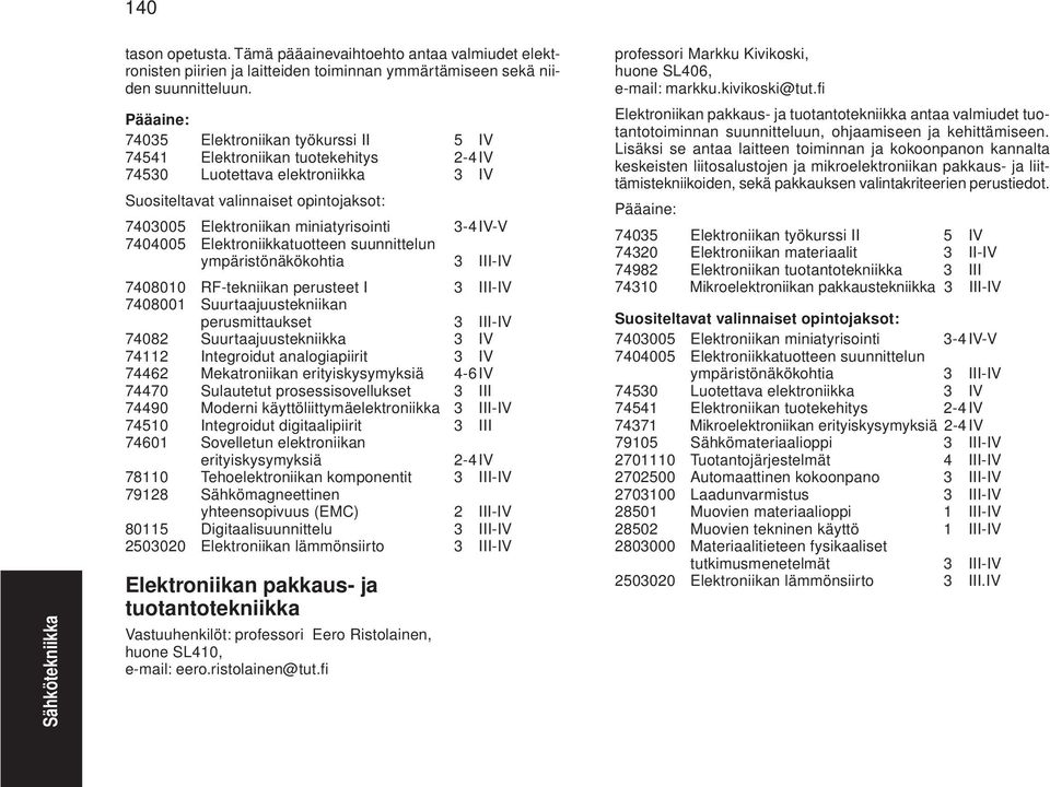 3-4IV-V 7404005 Elektroniikkatuotteen suunnittelun ympäristönäkökohtia 3 III-IV 7408010 RF-tekniikan perusteet I 3 III-IV 7408001 Suurtaajuustekniikan perusmittaukset 3 III-IV 74082