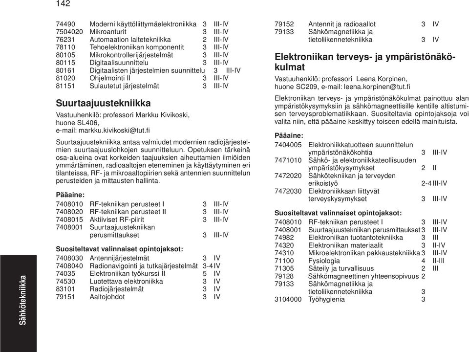 Suurtaajuustekniikka Vastuuhenkilö: professori Markku Kivikoski, huone SL406, e-mail: markku.kivikoski@tut.