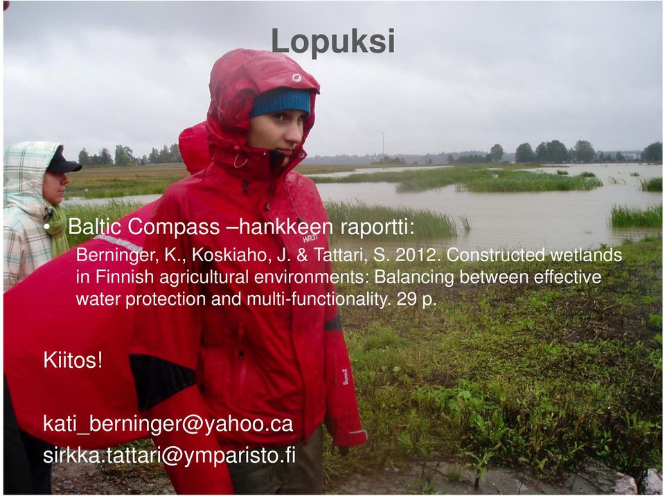 Constructed wetlands in Finnish agricultural environments: Balancing