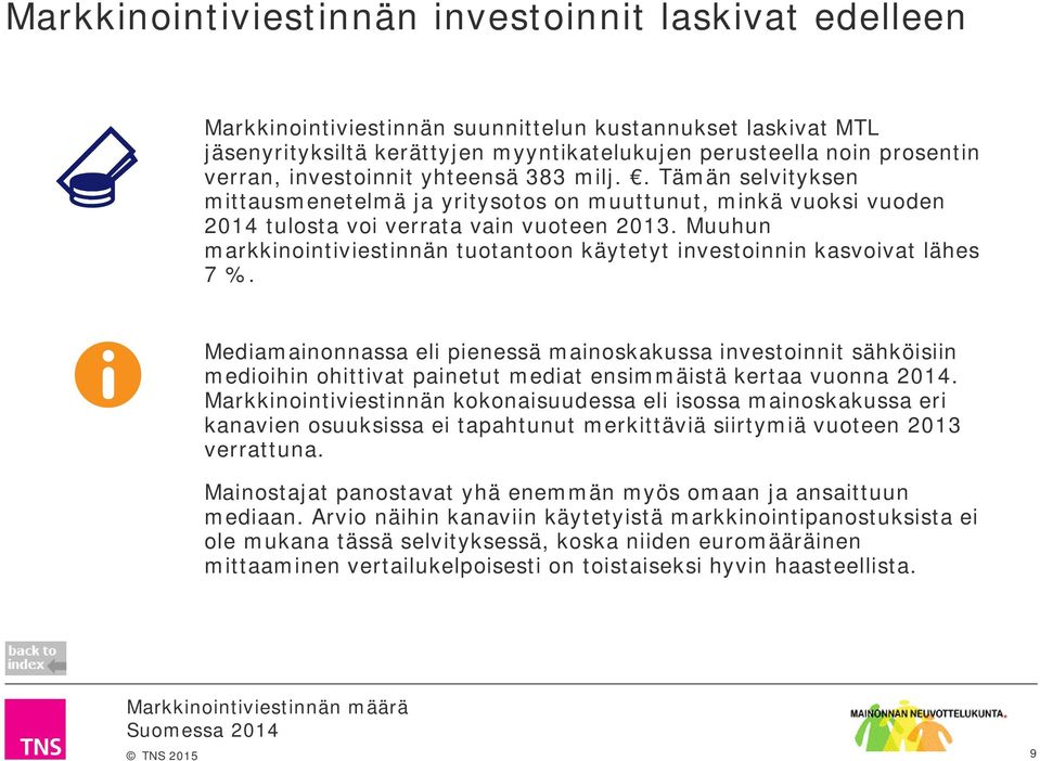 Muuhun markkinointiviestinnän tuotantoon käytetyt investoinnin kasvoivat lähes 7 %.