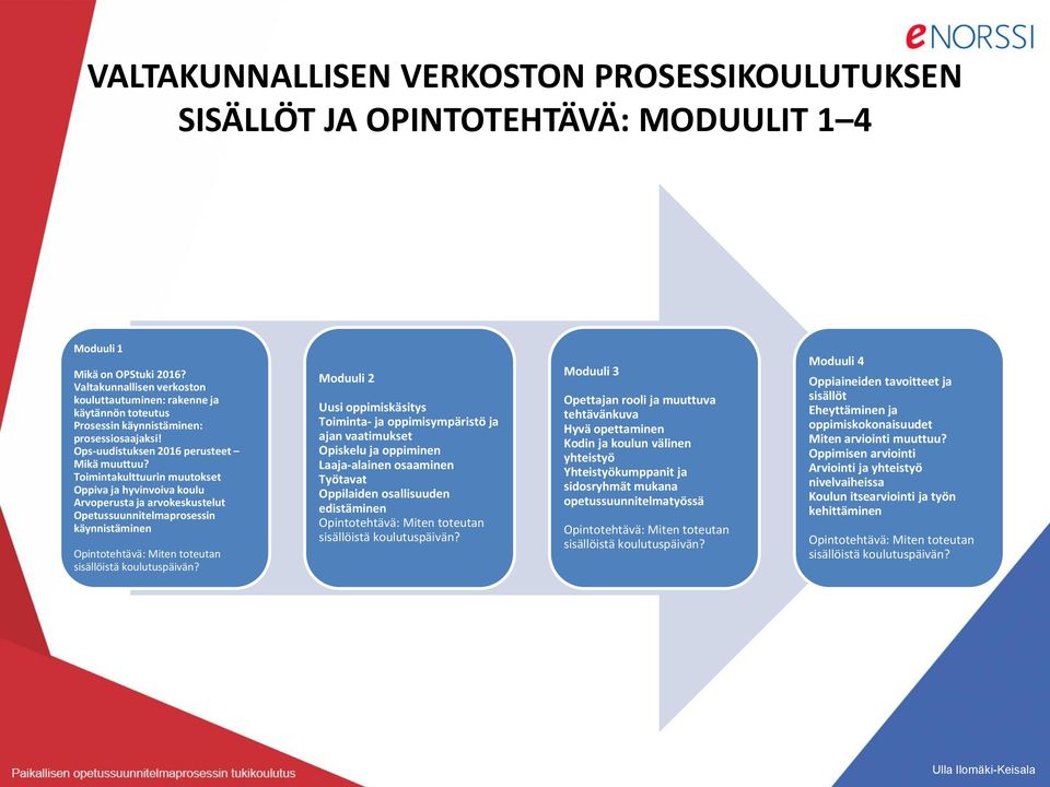 Toimintakulttuurin muutokset Oppiva ja hyvinvoiva koulu Arvoperusta ja arvokeskustelut Opetussuunnitelmaprosessin käynnistäminen Opintotehtävä: Miten toteutan sisällöistä koulutuspäivän?