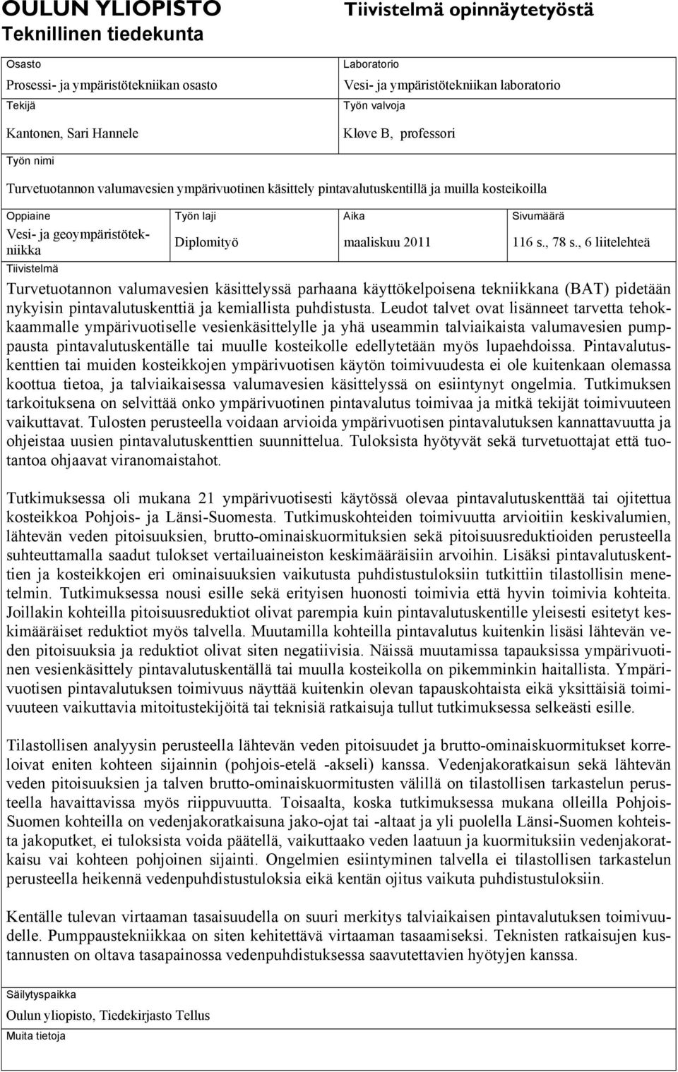 Diplomityö maaliskuu 2011 116 s., 78 s.