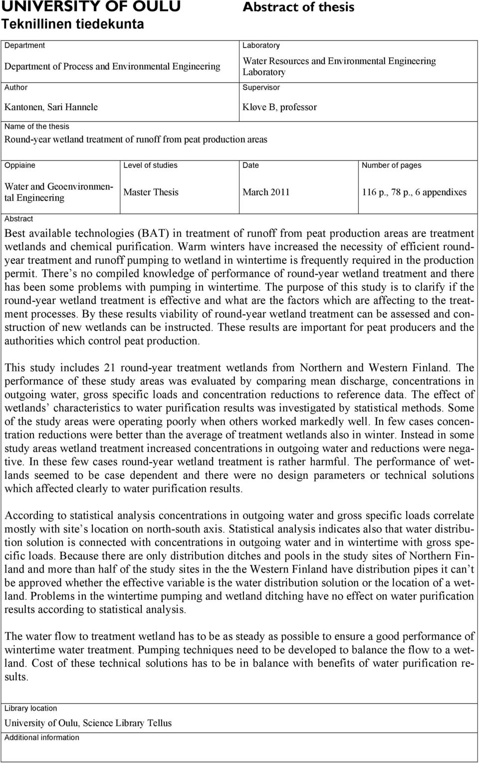 Geoenvironmental Engineering Master Thesis March 2011 116 p., 78 p.