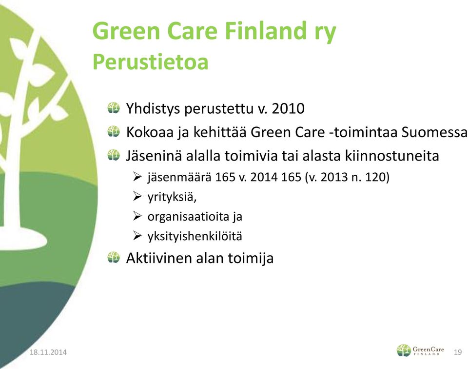 toimivia tai alasta kiinnostuneita jäsenmäärä 165 v. 2014 165 (v. 2013 n.