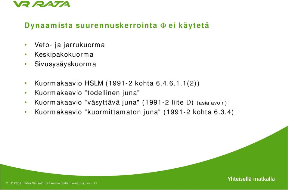 91-2 kohta 6.4.6.1.1(2)) Kuormakaavio "todellinen juna" Kuormakaavio "väsyttävä juna"