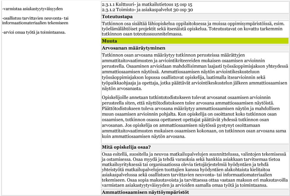 työelämälähtöiset projektit sekä itsenäistä opiskelua. Toteutustavat on kuvattu tarkemmin tutkinnon osan toteutussuunnitelmassa.