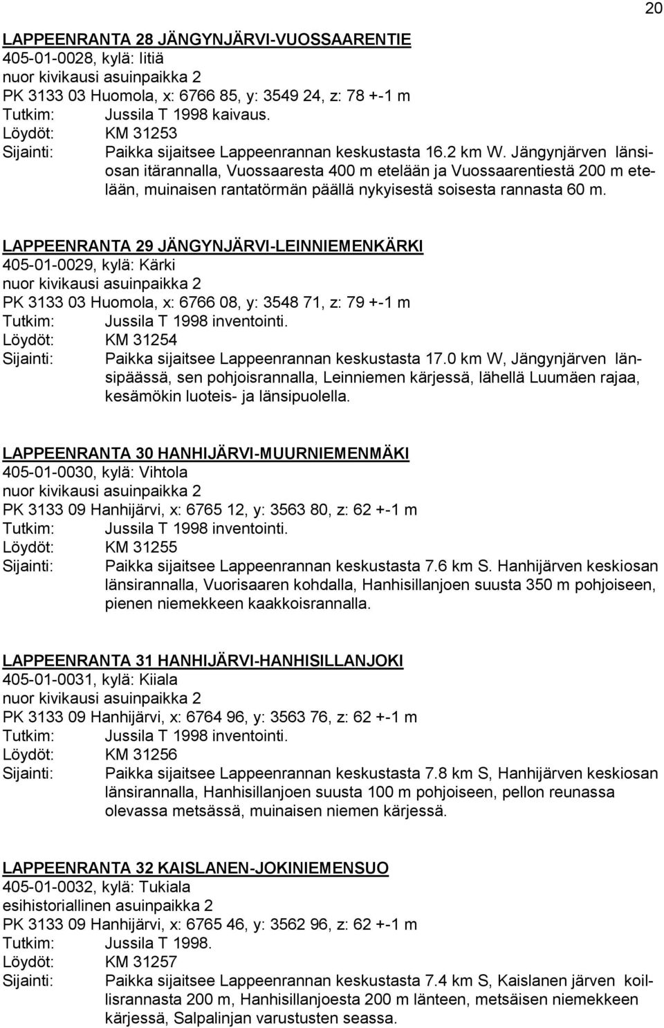 Jängynjärven länsiosan itärannalla, Vuossaaresta 400 m etelään ja Vuossaarentiestä 200 m etelään, muinaisen rantatörmän päällä nykyisestä soisesta rannasta 60 m.