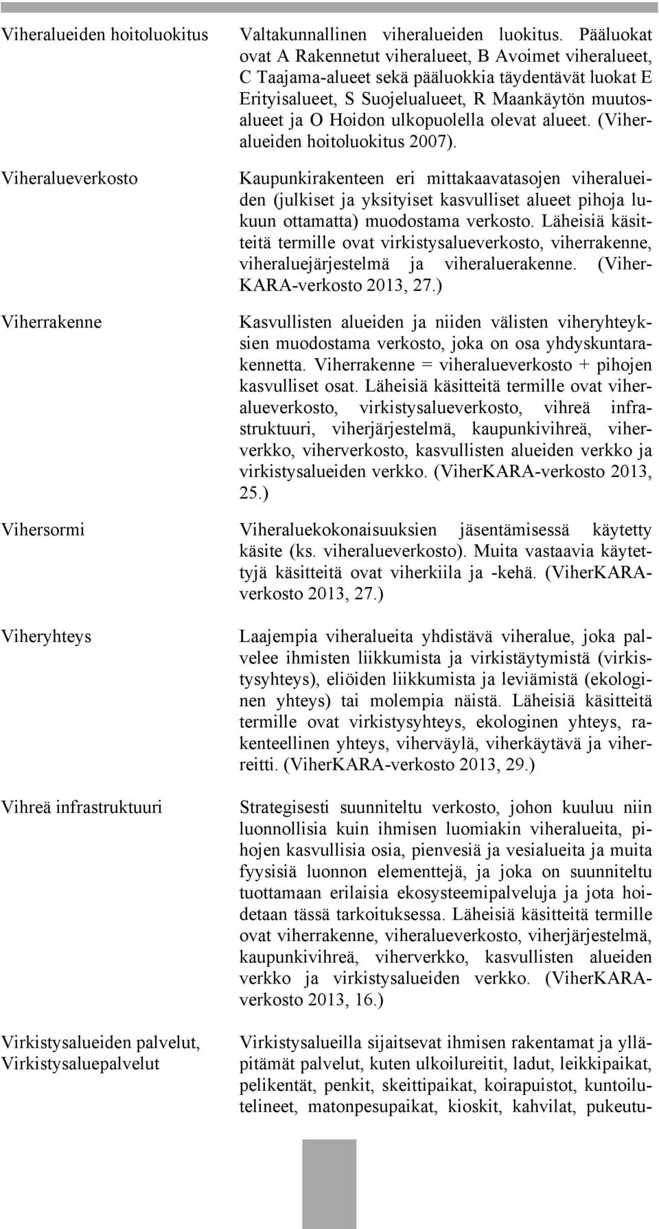 ulkopuolella olevat alueet. (Viheralueiden hoitoluokitus 2007).
