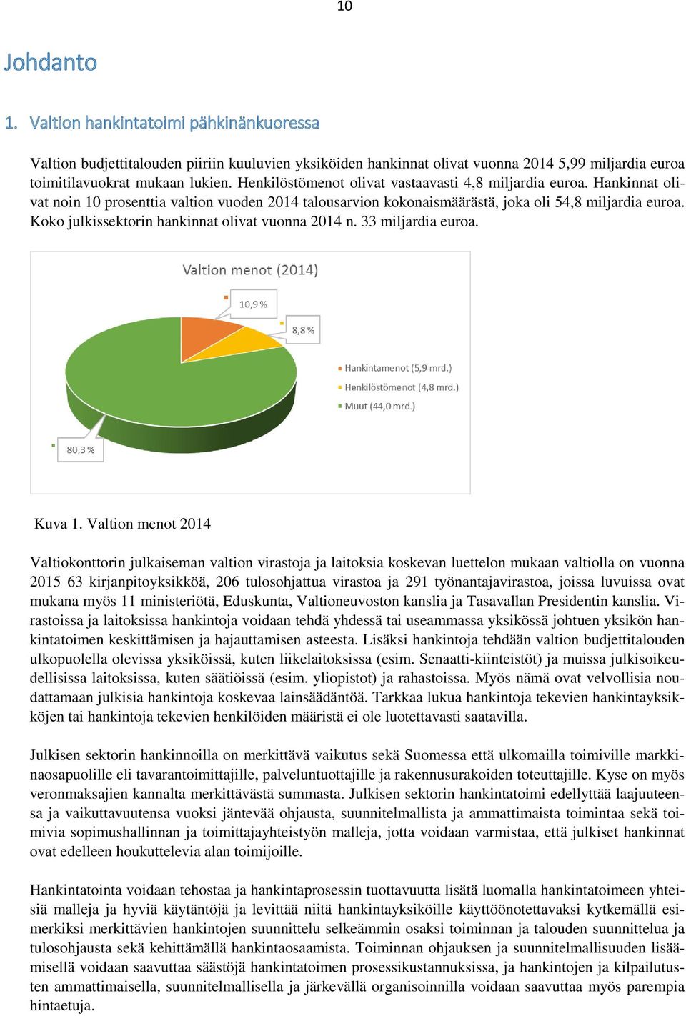 Koko julkissektorin hankinnat olivat vuonna 2014 n. 33 miljardia euroa. Kuva 1.