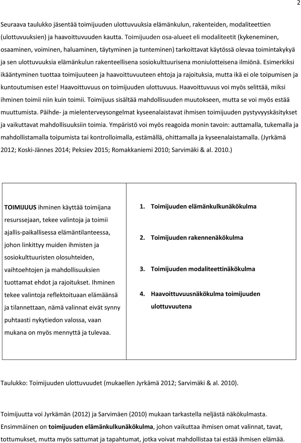 rakenteellisena sosiokulttuurisena moniulotteisena ilmiönä. Esimerkiksi ikääntyminen tuottaa toimijuuteen ja haavoittuvuuteen ehtoja ja rajoituksia, mutta ikä ei ole toipumisen ja kuntoutumisen este!