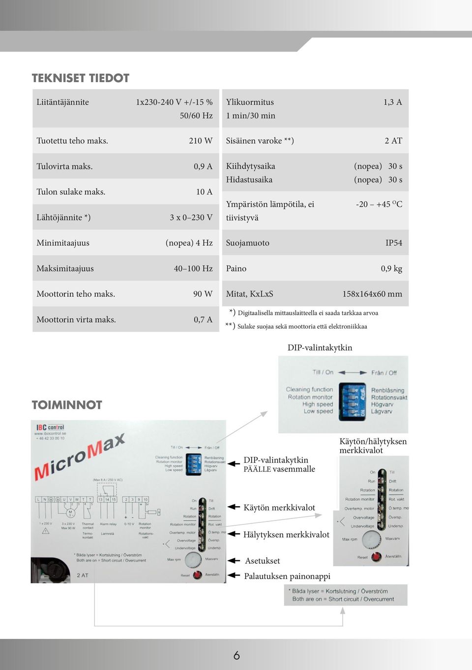 Maksimitaajuus 40 100 Hz Paino 0,9 kg Moottorin teho maks. 90 W Mitat, KxLxS 158x164x60 mm Moottorin virta maks.