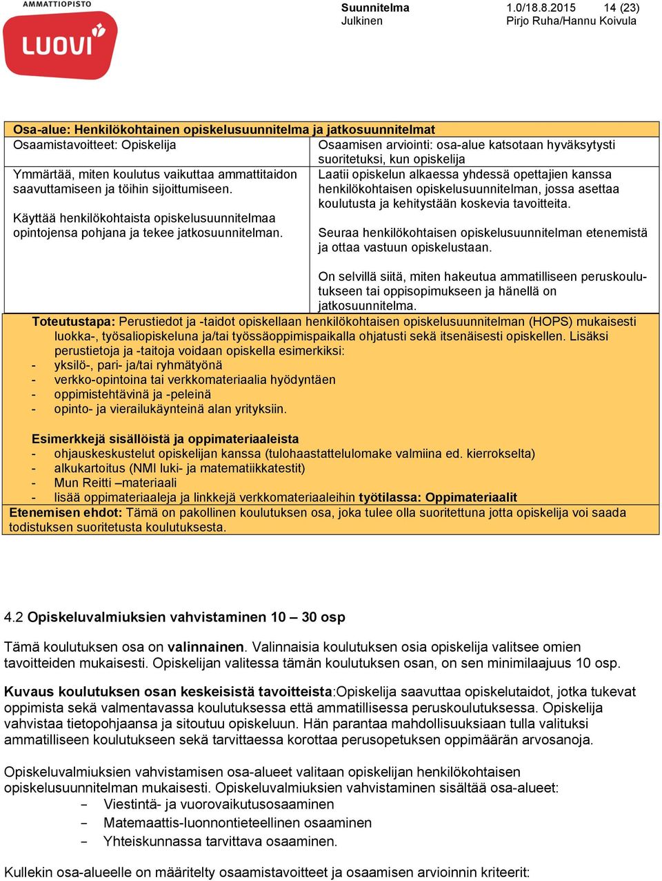 miten koulutus vaikuttaa ammattitaidon saavuttamiseen töihin sijoittumiseen. Käyttää henkilökohtaista opiskelusuunnitelmaa opintojensa pohna tekee tkosuunnitelman.