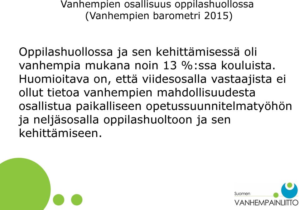 Huomioitava on, että viidesosalla vastaajista ei ollut tietoa vanhempien