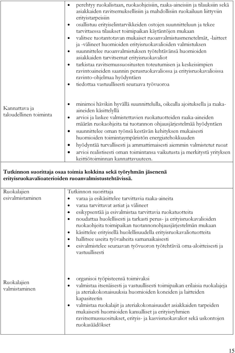 valmistuksen suunnittelee ruoanvalmistuksen työtehtävänsä huomioiden asiakkaiden tarvitsemat erityisruokavaliot tarkistaa ravitsemussuositusten toteutumisen ja keskeisimpien ravintoaineiden saannin