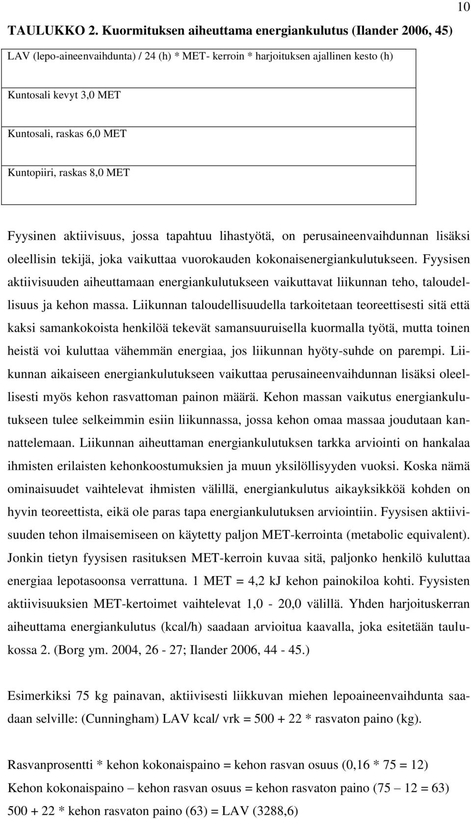 Kuntopiiri, raskas 8,0 MET Fyysinen aktiivisuus, jossa tapahtuu lihastyötä, on perusaineenvaihdunnan lisäksi oleellisin tekijä, joka vaikuttaa vuorokauden kokonaisenergiankulutukseen.