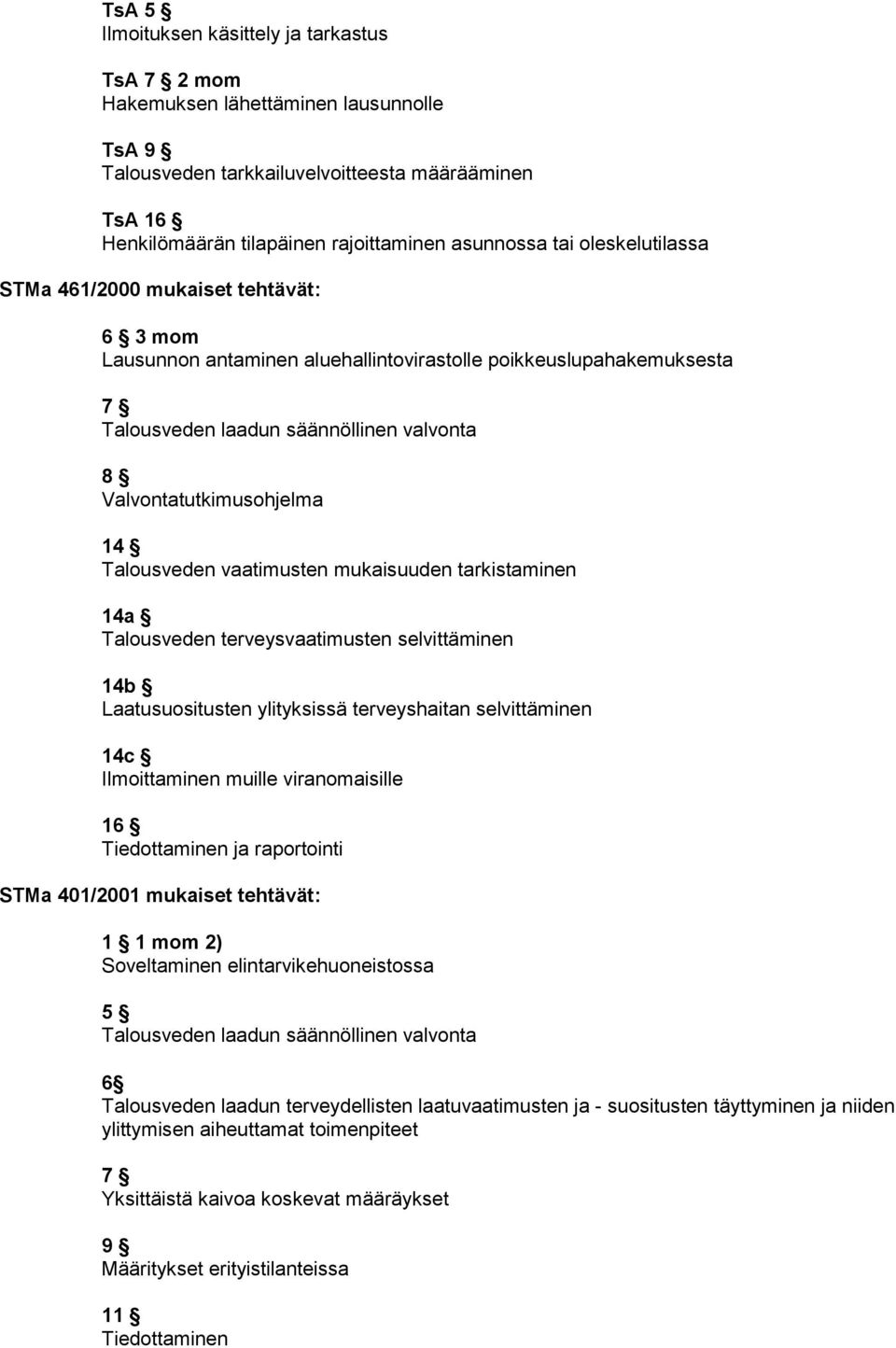 14 Talousveden vaatimusten mukaisuuden tarkistaminen 14a Talousveden terveysvaatimusten selvittäminen 14b Laatusuositusten ylityksissä terveyshaitan selvittäminen 14c Ilmoittaminen muille