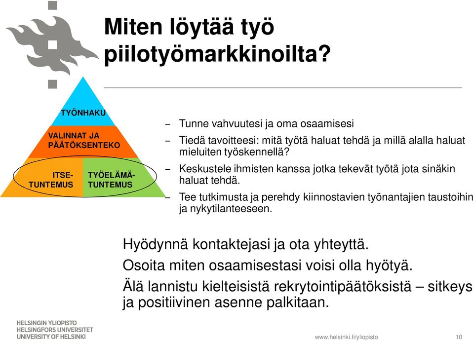 ja millä alalla haluat mieluiten työskennellä? Keskustele ihmisten kanssa jotka tekevät työtä jota sinäkin haluat tehdä.