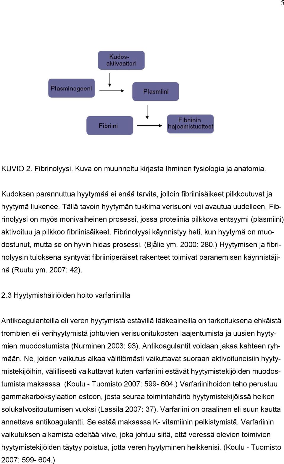 Fibrinolyysi käynnistyy heti, kun hyytymä on muodostunut, mutta se on hyvin hidas prosessi. (Bjålie ym. 2000: 280.