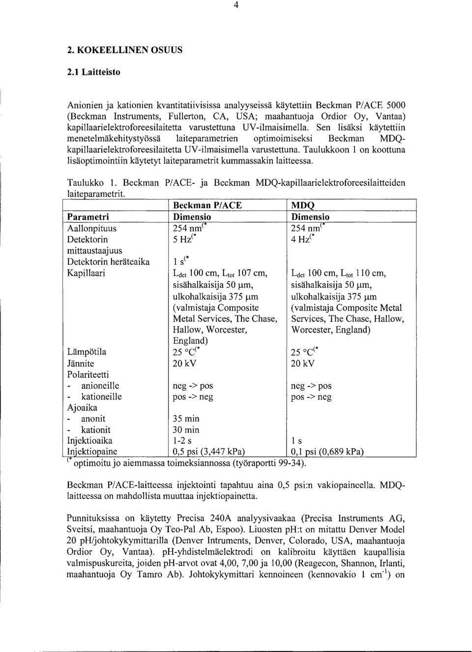 kapillaarielektroforeesilaitetta varustettuna UV-ilmaisimella.