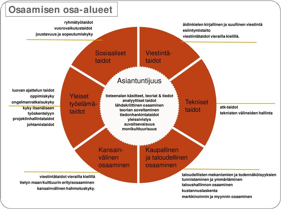 tieteenalan käsitteet, teoriat & tiedot analyyttiset taidot lähdekriittinen osaaminen teorian soveltaminen tiedonhankintataidot yleissivistys suvaitsevaisuus monikulttuurisuus Tekniset taidot