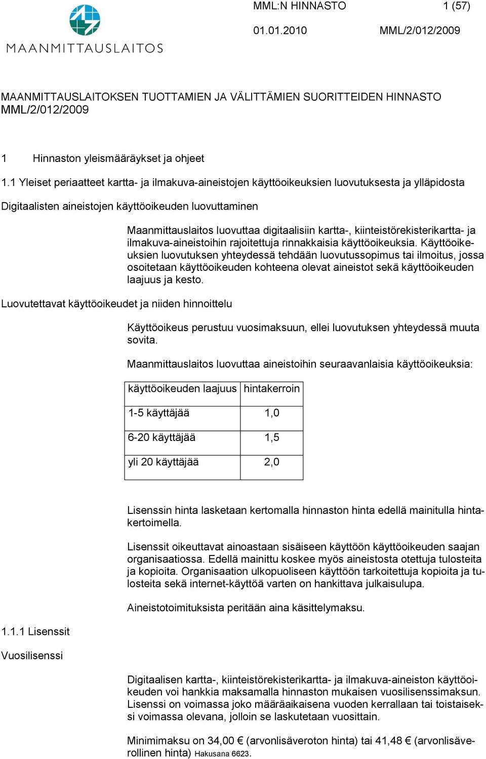 hinnoittelu Maanmittauslaitos luovuttaa digitaalisiin kartta-, kiinteistörekisterikartta- ja ilmakuva-aineistoihin rajoitettuja rinnakkaisia käyttöoikeuksia.