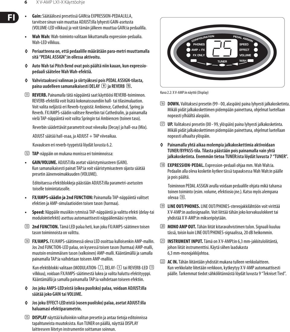 Periaatteena on, että pedaalille määrätään para-metri muuttamalla sitä PEDAL ASSIGN :in ollessa aktivoitu.