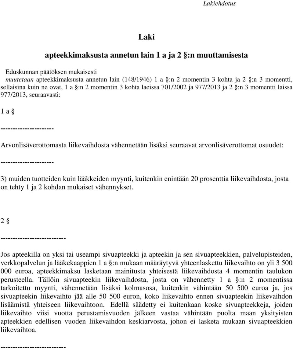 liikevaihdosta vähennetään lisäksi seuraavat arvonlisäverottomat osuudet: ---------------------- 3) muiden tuotteiden kuin lääkkeiden myynti, kuitenkin enintään 20 prosenttia liikevaihdosta, josta on