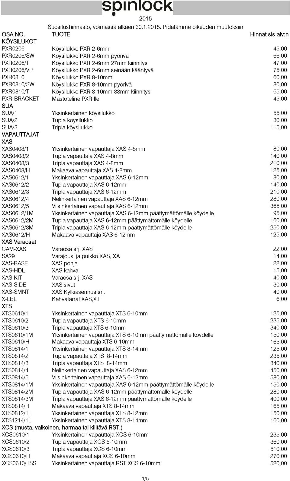 köysilukko 55,00 SUA/2 Tupla köysilukko 80,00 SUA/3 Tripla köysilukko 115,00 VAPAUTTAJAT XAS XAS0408/1 Yksinkertainen vapauttaja XAS 4-8mm 80,00 XAS0408/2 Tupla vapauttaja XAS 4-8mm 140,00 XAS0408/3