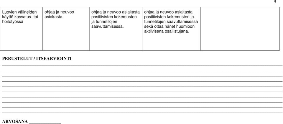 ohjaa ja neuvoo asiakasta positiivisten kokemusten ja tunnetilojen saavuttamisessa