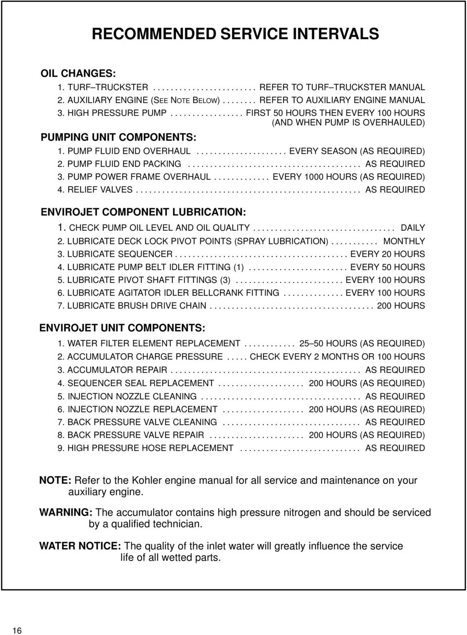 PUMP FLUID END PACKING........................................ AS REQUIRED 3. PUMP POWER FRAME OVERHAUL............. EVERY 1000 HOURS (AS REQUIRED) 4. RELIEF VALVES.