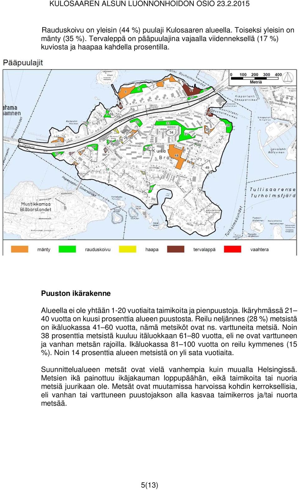 Reilu neljännes (28 %) metsistä on ikäluokassa 41 60 vuotta, nämä metsiköt ovat ns. varttuneita metsiä.