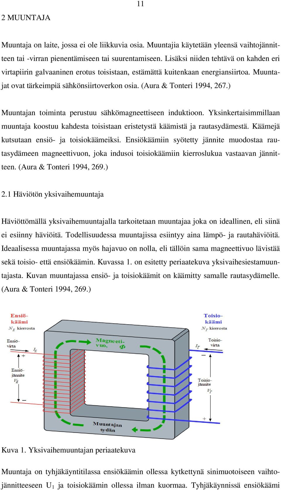 ) Muuntajan toiminta perustuu sähkömagneettiseen induktioon. Yksinkertaisimmillaan muuntaja koostuu kahdesta toisistaan eristetystä käämistä ja rautasydämestä.