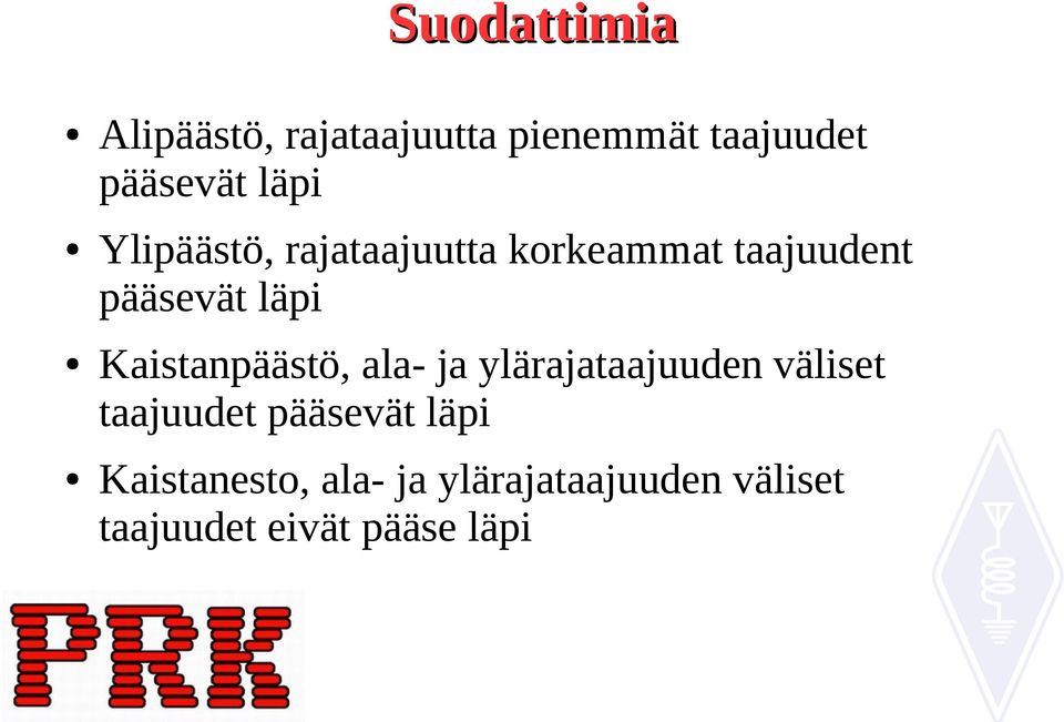 Kaistanpäästö, ala- ja ylärajataajuuden väliset taajuudet pääsevät