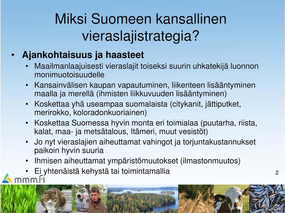 lisääntyminen maalla ja merellä (ihmisten liikkuvuuden lisääntyminen) Koskettaa yhä useampaa suomalaista (citykanit, jättiputket, merirokko, koloradonkuoriainen)