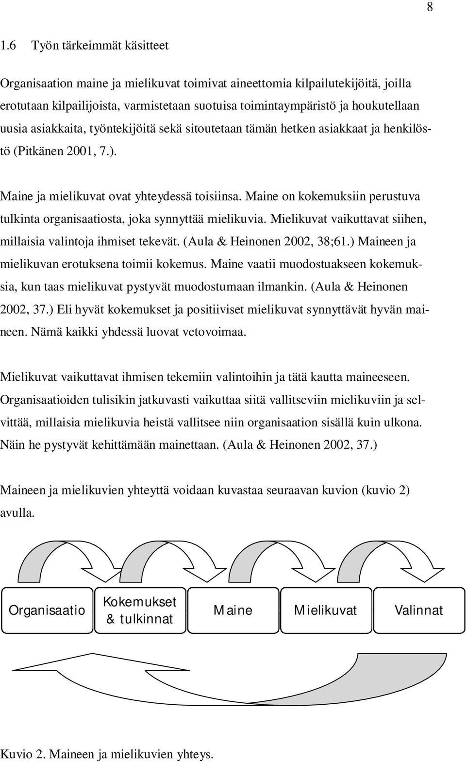 Maine on kokemuksiin perustuva tulkinta organisaatiosta, joka synnyttää mielikuvia. Mielikuvat vaikuttavat siihen, millaisia valintoja ihmiset tekevät. (Aula & Heinonen 2002, 38;61.