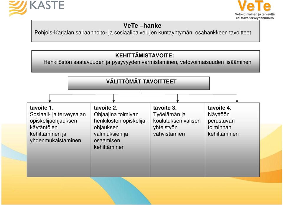 Sosiaali- ja terveysalan opiskelijaohjauksen käytäntöjen kehittäminen ja yhdenmukaistaminen tavoite 2.